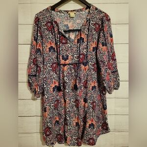Lucky Brand Paisley Print Mini Dress/Tunic Boho LARGE